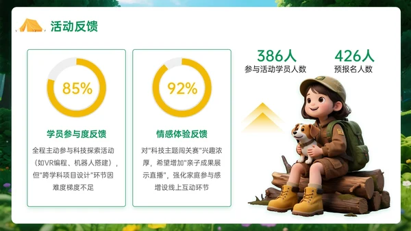 绿黄色3D立体暑假欢乐夏令营PPT模板