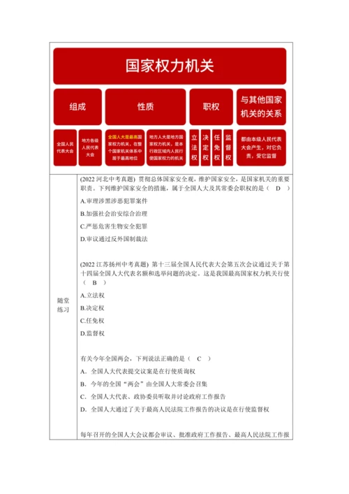 【核心素养目标】6.1 国家权力机关 教学设计（表格式）