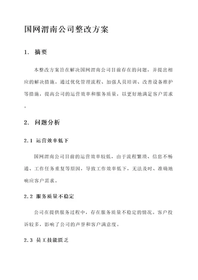 国网渭南公司整改方案