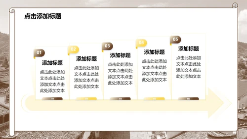 棕黄色简约风介绍家乡实景古镇建筑主题PPT模板