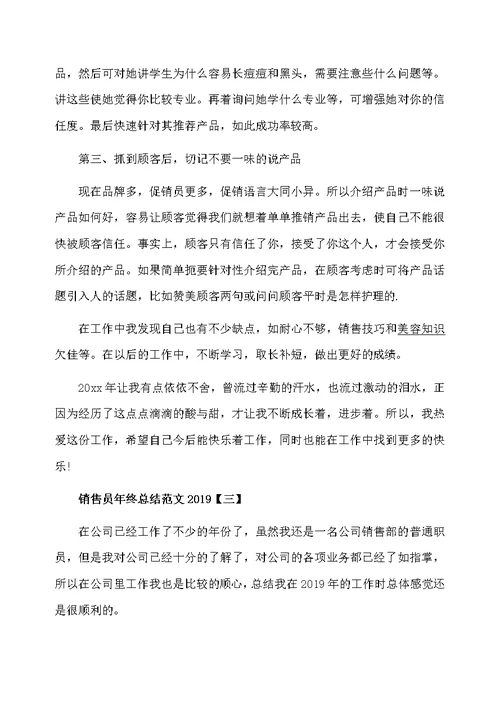 销售员年终总结范文2020