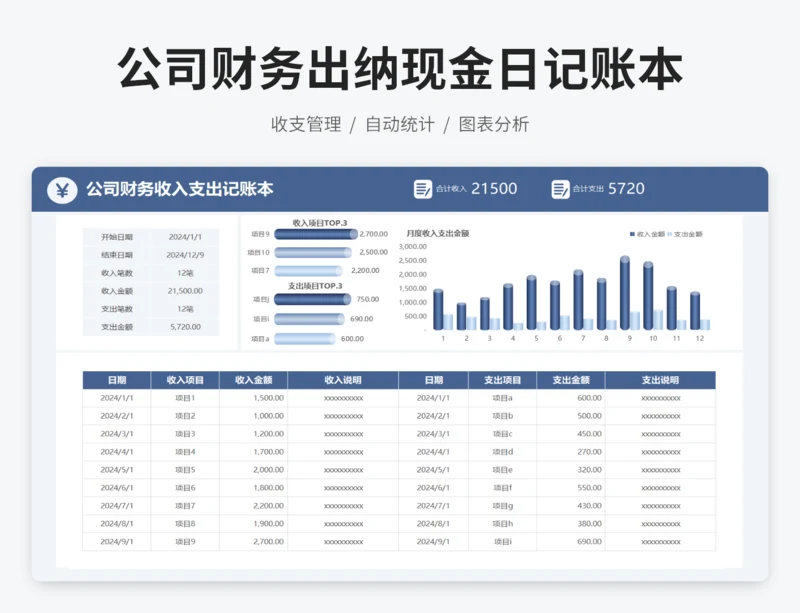 公司财务收入支出记账本