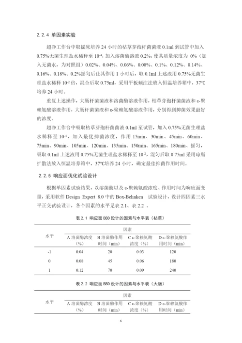 张飞杨 毕业论文 溶菌酶及ε-聚赖氨酸抑菌活性的响应面优化（已改）.docx