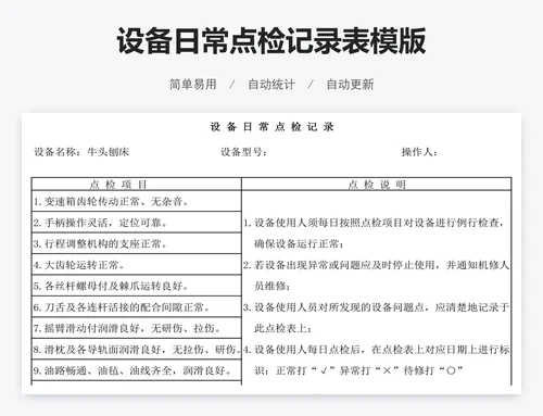 设备日常点检记录表模版