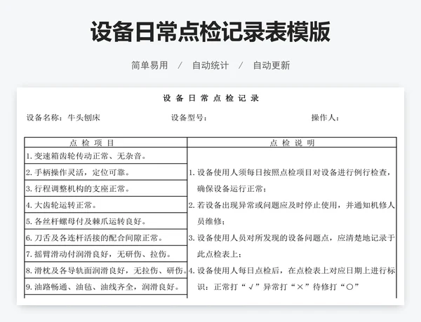 设备日常点检记录表模版