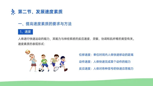 蓝绿插画卡通风体育与健康知识说课PPT模板