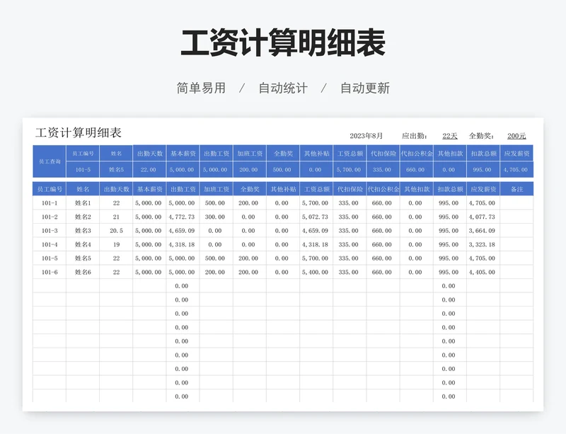 工资计算明细表