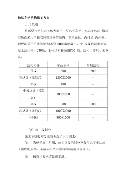 地铁车站结构施工方案