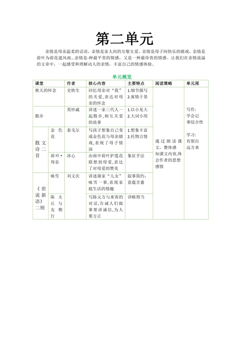 第二单元 第五课 秋天的思念-【教材解读】2022-2023学年人教部编版语文七年级上册