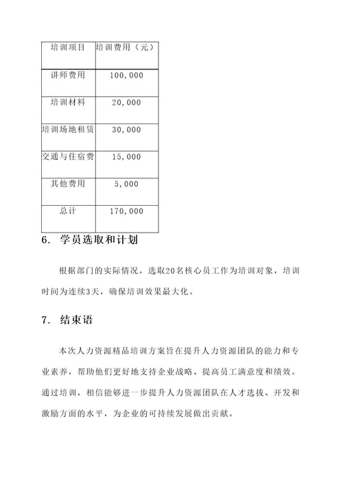 人力资源精品培训方案