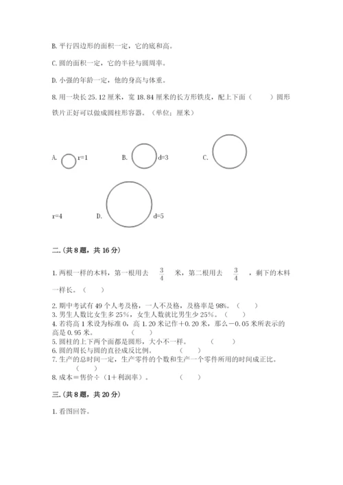 人教版六年级数学小升初试卷a4版.docx