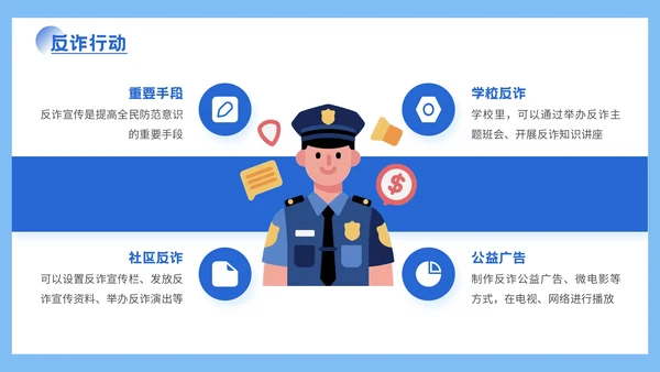 蓝色插画风格远离网络欺诈保护个人信息PPT模板