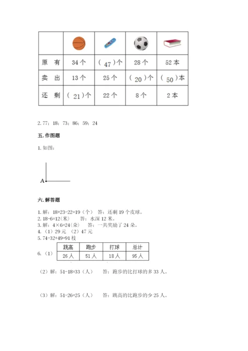 小学数学试卷二年级上册期中测试卷及解析答案.docx