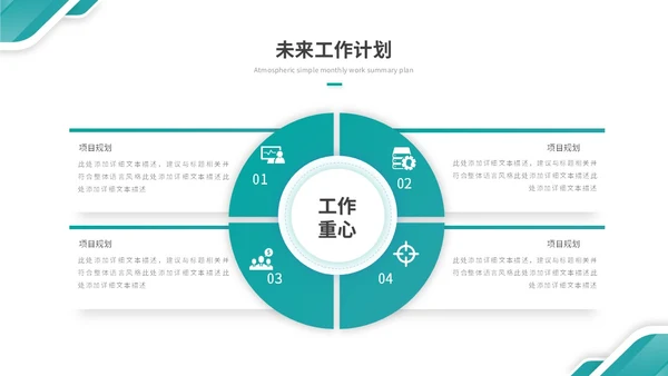 大气绿色简约几何季度工作总结季度工作汇报述职报告ppt模板