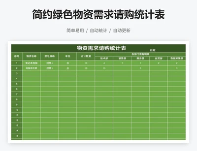 简约绿色物资需求请购统计表