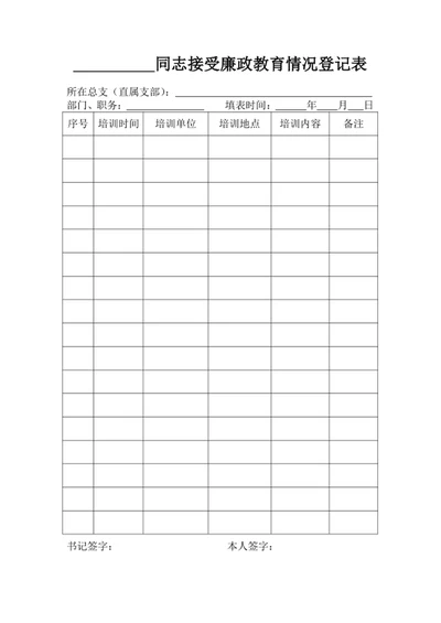接受廉政教育情况登记表