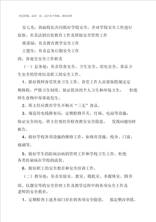 学校安全工作领导小组及成员工作职责分工