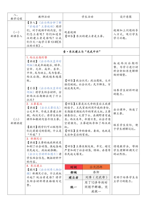 第13课 东汉的兴衰(教案)-【课堂无忧】新课标同步核心素养课堂