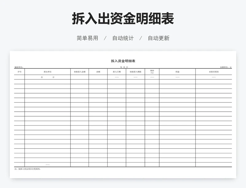 拆入出资金明细表