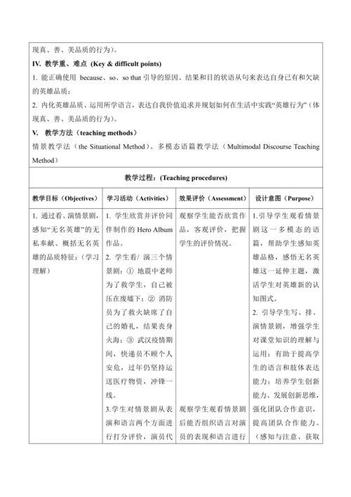 外研版 九年级上册 Module3 Heroes大单元教学设计