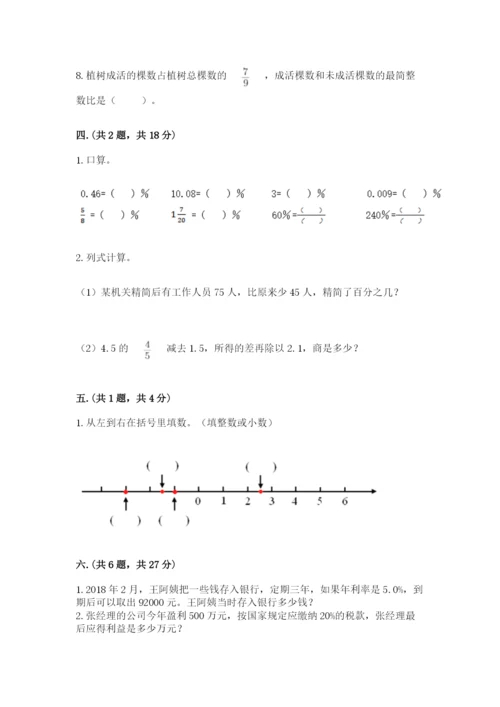 小学六年级下册数学摸底考试题含答案【最新】.docx