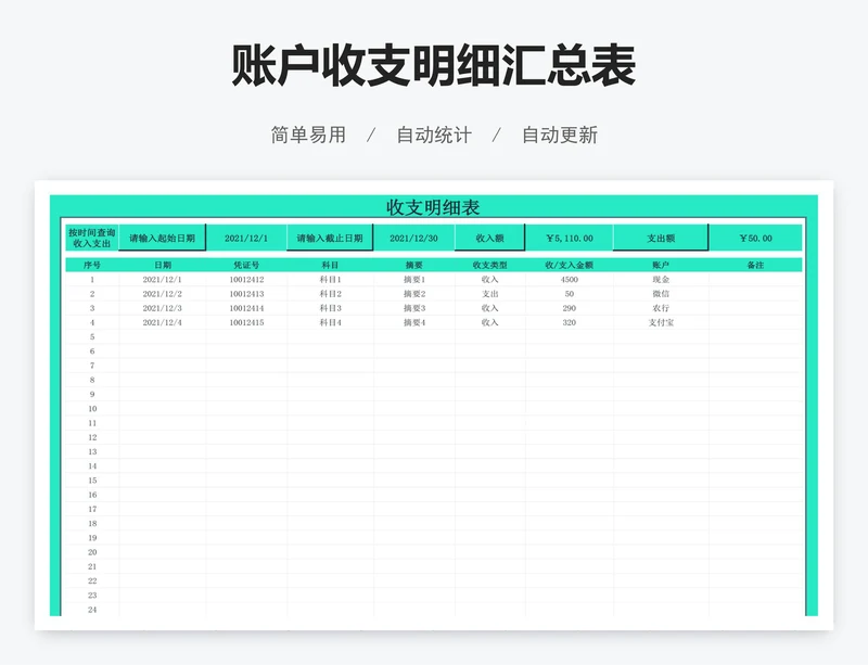 账户收支明细汇总表