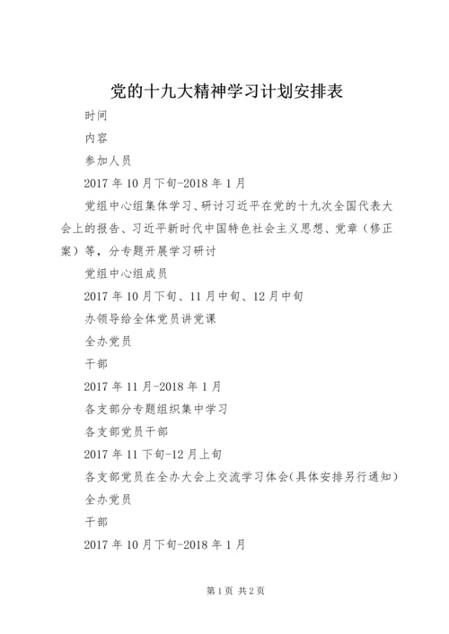 党的十九大精神学习计划安排表.docx