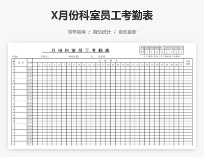 X月份科室员工考勤表