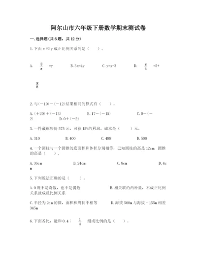 阿尔山市六年级下册数学期末测试卷（典型题）.docx