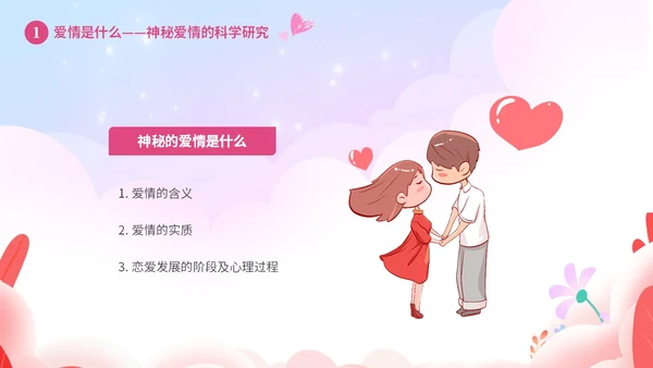 粉色温馨浪漫插画风大学生恋爱心理学课件PPT