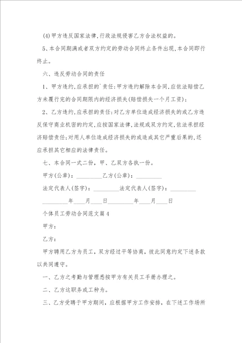 个体员工劳动合同范文1