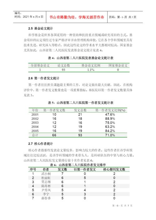 山西医科大学第二医院论文计量报告部分.docx