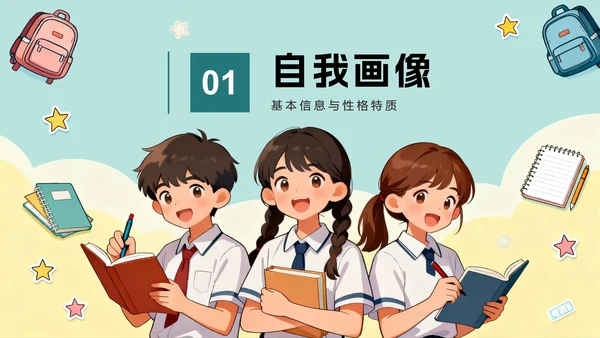 可爱手绘卡通风新学期个人简介学习委员竞选PPT模板