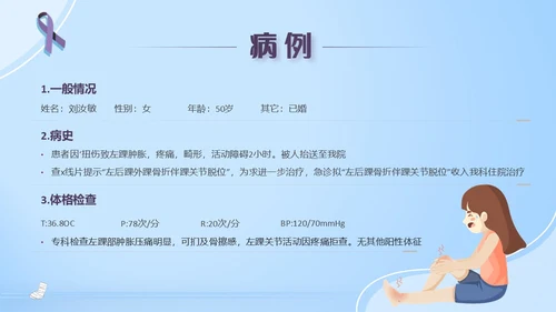 蓝紫色医疗风踝关节骨折护理查房护理PPT模板pptx
