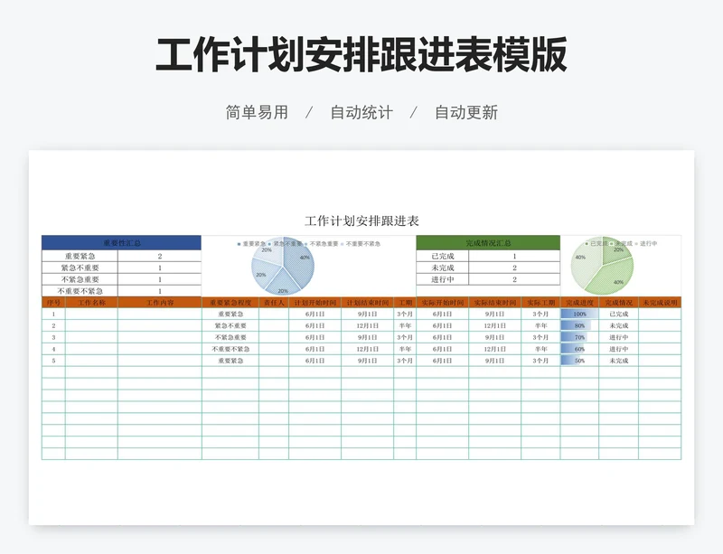 工作计划安排跟进表模版