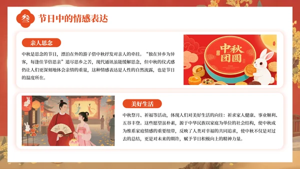 红色中国风中秋佳节的传统习俗与文化内涵PPT模板