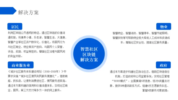 蓝色区块链智慧社区解决方案通用PPT模板