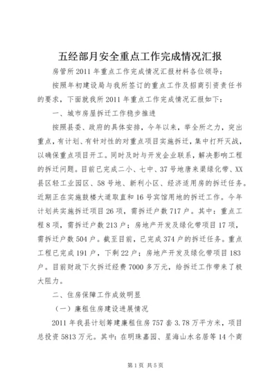 五经部月安全重点工作完成情况汇报.docx