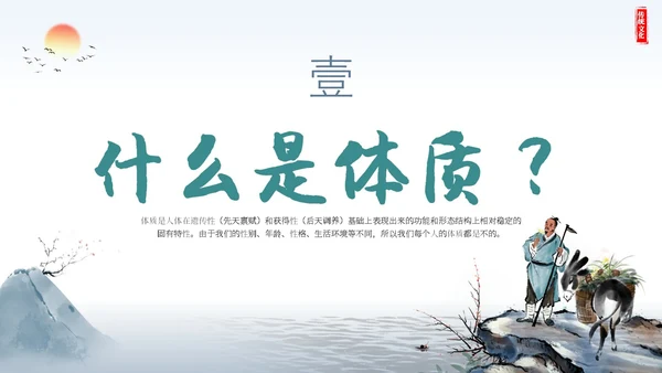 复古山水墨风社区机构养生康养中医体质辨识宣传课件模板