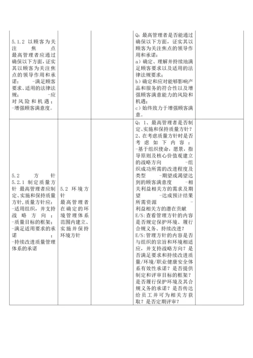 新版质量、环境、职业健康安全管理体系内审检查表.docx