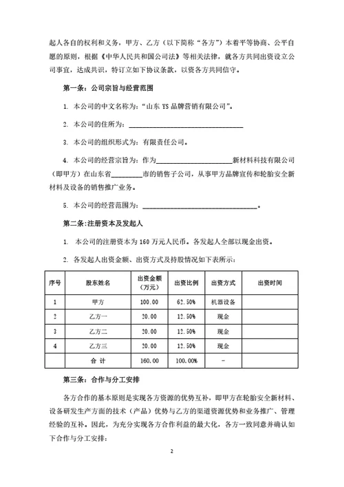 销售子子公司发起人协议（律师拟定详细版）