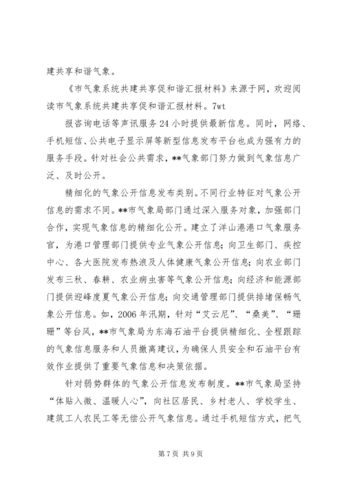 市气象系统共建共享促和谐汇报材料.docx