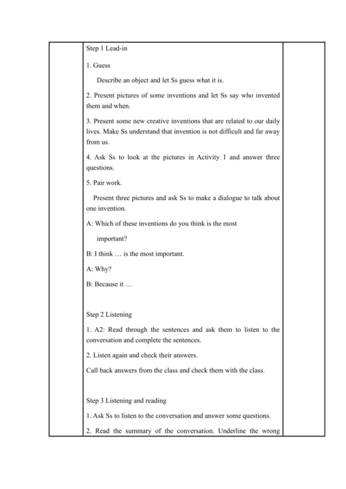 Module 9 Great inventions模块表格式教案（5课时）