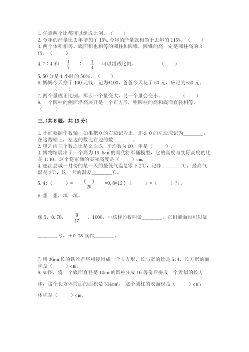 小学六年级下册数学摸底考试题附完整答案【网校专用】.docx