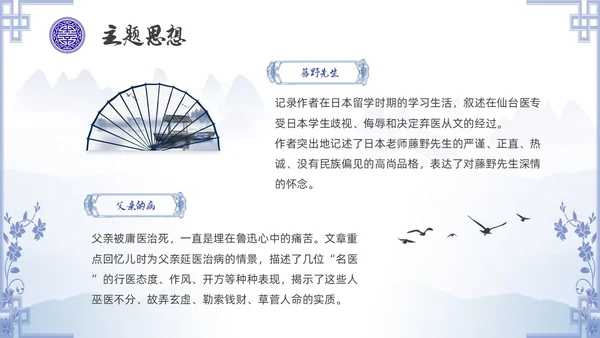 中国风青花瓷名著阅读朝花夕拾读书分享PPT
