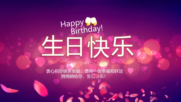 紫色唯美浪漫玫瑰花瓣生日快乐纪念册相册PPT
