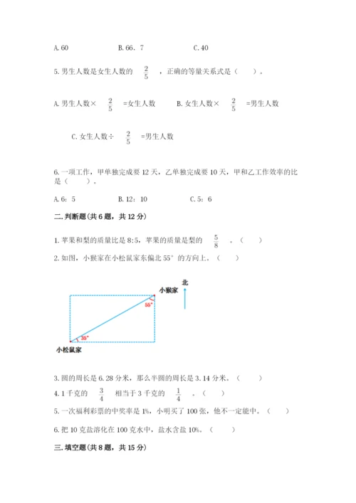 小学六年级上册数学期末测试卷带答案（达标题）.docx