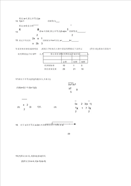 不等式及不等式组单元测试题及