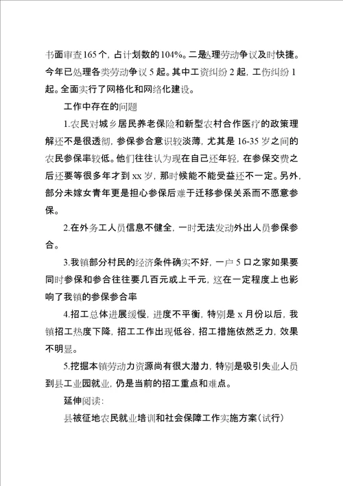 乡镇就业和社会保障服务站工作总结及小结