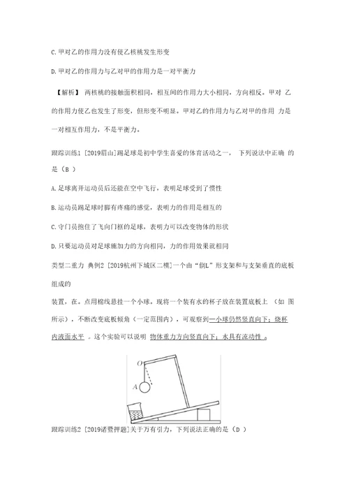 2020届九年级中考复习浙教版科学讲义设计：七年级下册2力